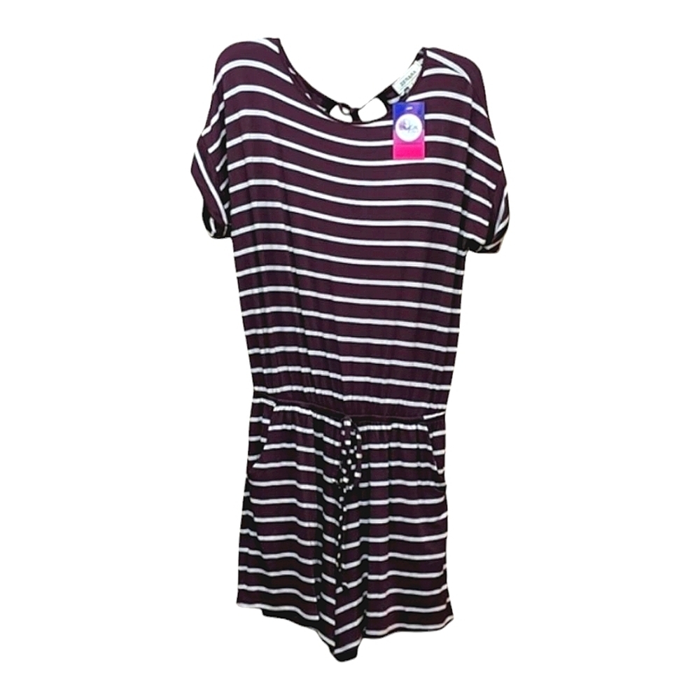 Zenana Purple and White Striped Romper - Picture 2 of 7